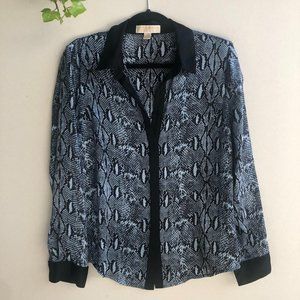 Michael Kors blue snake print blouse sz L